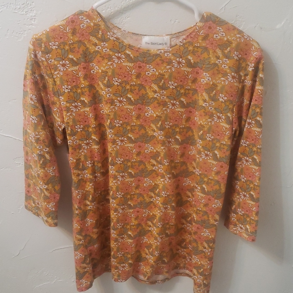 Floral Long Sleeve Top - Mustard and Pink